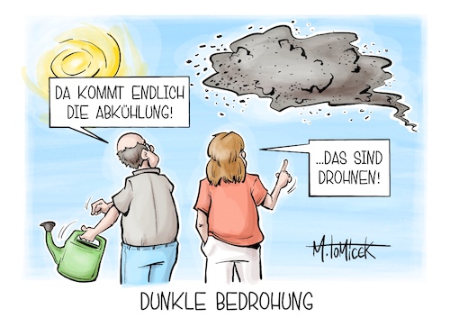 Cartoon: Dunkle Bedrohung (medium) by Mirco Tomicek tagged hitze,hitzeschutz,schutz,sonne,sommer,heiß,klima,klimaschutz,klimawandel,stadt,städte,drohne,drohnen,vorfall,leipzig,leipziger,flughafen,flugzeuge,drohnenabwehr,abwehr,verteidigung,militär,bundeswehr,karikatur,cartoon,pressekarikatur,mirco,tomicek,hitze,hitzeschutz,schutz,sonne,sommer,heiß,klima,klimaschutz,klimawandel,stadt,städte,drohne,drohnen,vorfall,leipzig,leipziger,flughafen,flugzeuge,drohnenabwehr,abwehr,verteidigung,militär,bundeswehr,karikatur,cartoon,pressekarikatur,mirco,tomicek