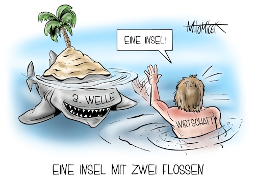 Cartoon: Eine Insel mit Zwei Flossen (medium) by Mirco Tomicek tagged corona,krise,konjunkturprognose,2021,konjunktur,prognose,korrigiert,wirtschaft,wirtschaftsweisen,weisen,dritte,welle,infektionswelle,wirtschaftlich,konjunkturpaket,pandemie,lockdown,virus,cartoon,karikatur,pressekarikatur,mirco,tomicek,corona,krise,konjunkturprognose,2021,konjunktur,prognose,korrigiert,wirtschaft,wirtschaftsweisen,weisen,dritte,welle,infektionswelle,wirtschaftlich,konjunkturpaket,pandemie,lockdown,virus,cartoon,karikatur,pressekarikatur,mirco,tomicek