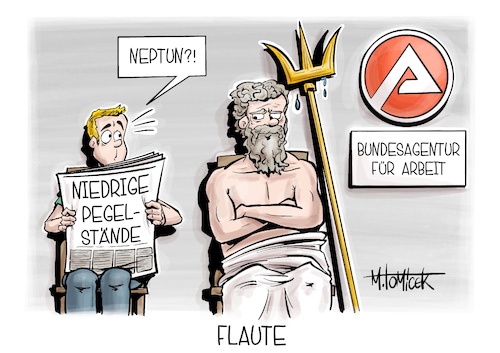 Cartoon: Flaute (medium) by Mirco Tomicek tagged niedrigwasser,wasser,flüsse,fluss,see,pegel,pegelstände,sinken,fische,boot,schiffe,schifffahrt,hitze,dürre,sommer,trockenheit,neptun,karikatur,cartoon,pressekarikatur,mirco,tomicek,niedrigwasser,wasser,flüsse,fluss,see,pegel,pegelstände,sinken,fische,boot,schiffe,schifffahrt,hitze,dürre,sommer,trockenheit,neptun,karikatur,cartoon,pressekarikatur,mirco,tomicek