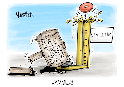 Cartoon: Hammer! (medium) by Mirco Tomicek tagged politisch,motivierte,straftaten,straf,taten,politische,kriminalität,rechte,gewalt,höchstwert,negativrekord,polizei,sicherheit,gewalttaten,gewaltbereit,hau,den,lukas,karikatur,pressekarikatur,cartoon,mirco,tomicek,politisch,motivierte,straftaten,straf,taten,politische,kriminalität,rechte,gewalt,höchstwert,negativrekord,polizei,sicherheit,gewalttaten,gewaltbereit,hau,den,lukas,karikatur,pressekarikatur,cartoon,mirco,tomicek
