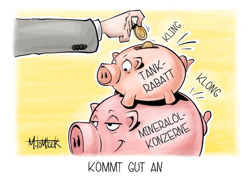 Cartoon: Kommt gut an (medium) by Mirco Tomicek tagged bundestag,regierung,tankrabatt,rabatt,tanken,tankstellen,diesel,benzin,kraftstoff,tankstelle,spritpreis,sprit,preise,entlastung,entlastungspaket,steuern,spritsteuer,öl,konzerne,karikatur,pressekarikatur,cartoon,mirco,tomicek,bundestag,regierung,tankrabatt,rabatt,tanken,tankstellen,diesel,benzin,kraftstoff,tankstelle,spritpreis,sprit,preise,entlastung,entlastungspaket,steuern,spritsteuer,öl,konzerne,karikatur,pressekarikatur,cartoon,mirco,tomicek