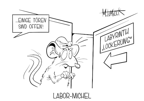 Cartoon: Labor-Michel (medium) by Mirco Tomicek tagged lockerung,lockerungen,lockdown,verlängerung,öffnung,öffnungen,geöffnet,corona,beschlüsse,beschluss,covid19,pandemie,shutdown,merkel,bund,länder,gipfel,coronagipfel,treffen,konferenz,coronakonferenz,maus,tiere,labormaus,michel,deutschland,türen,labyrinth,cartoon,karikatur,pressekarikatur,mirco,tomicek,lockerung,lockerungen,lockdown,verlängerung,öffnung,öffnungen,geöffnet,corona,beschlüsse,beschluss,covid19,pandemie,shutdown,merkel,bund,länder,gipfel,coronagipfel,treffen,konferenz,coronakonferenz,maus,tiere,labormaus,michel,deutschland,türen,labyrinth,cartoon,karikatur,pressekarikatur,mirco,tomicek