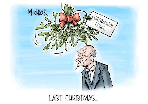 Cartoon: Last Christmas (medium) by Mirco Tomicek tagged neuwahl,neuwahlen,wahlen,wahl,wahlkampf,bundestagswahl,bundestag,olaf,scholz,vertrauensfrage,vertrauen,frage,mistelzweig,weihnachten,last,christmas,karikatur,pressekarikatur,cartoon,mirco,tomicek,neuwahl,neuwahlen,wahlen,wahl,wahlkampf,bundestagswahl,bundestag,olaf,scholz,vertrauensfrage,vertrauen,frage,mistelzweig,weihnachten,last,christmas,karikatur,pressekarikatur,cartoon,mirco,tomicek