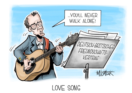 Cartoon: Love Song (medium) by Mirco Tomicek tagged friedrich,merz,großbritannien,deutschland,britannien,freundschaft,freundschaftsvertrag,vertrag,länder,reise,reisen,never,walk,alone,england,karikatur,pressekarikatur,cartoon,mirco,tomicek,friedrich,merz,großbritannien,deutschland,britannien,freundschaft,freundschaftsvertrag,vertrag,länder,reise,reisen,never,walk,alone,england,karikatur,pressekarikatur,cartoon,mirco,tomicek