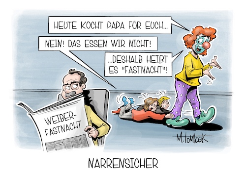 Cartoon: Narrensicher (medium) by Mirco Tomicek tagged karneval,weiberfastnacht,fastnacht,fasching,weiberkarneval,frauenkarneval,alt,weiber,kostüme,kostüm,rosenmontag,karikatur,pressekarikatur,cartoon,mirco,tomicek,karneval,weiberfastnacht,fastnacht,fasching,weiberkarneval,frauenkarneval,alt,weiber,kostüme,kostüm,rosenmontag,karikatur,pressekarikatur,cartoon,mirco,tomicek