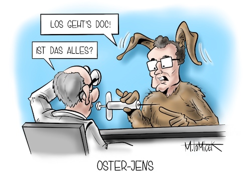 Cartoon: Oster-Jens (medium) by Mirco Tomicek tagged jens,spahn,impfungen,impfung,impfstoff,impfstoffe,impfkampagne,kleine,schritte,impfplan,impfstart,impfstrategie,astrazeneca,biontech,johnson,geimpft,hausarzt,arzt,ärzte,hausarztpraxis,hausarztpraxen,praxis,hausärzte,medizin,dosen,dosis,verimpft,oster,ostern,osterhase,osterfeiertage,cartoon,karikatur,pressekarikatur,mirco,tomicek,jens,spahn,impfungen,impfung,impfstoff,impfstoffe,impfkampagne,kleine,schritte,impfplan,impfstart,impfstrategie,astrazeneca,biontech,johnson,geimpft,hausarzt,arzt,ärzte,hausarztpraxis,hausarztpraxen,praxis,hausärzte,medizin,dosen,dosis,verimpft,oster,ostern,osterhase,osterfeiertage,cartoon,karikatur,pressekarikatur,mirco,tomicek