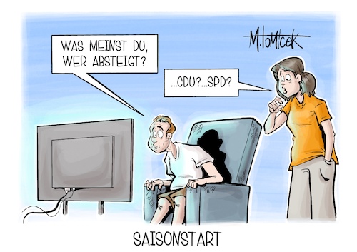 Cartoon: Saisonstart (medium) by Mirco Tomicek tagged erste,bundesliga,fußball,fußballer,fußballspiel,übertragung,anpfiff,saison,saisonstart,umfrage,cdu,spd,koalition,merz,bundesregierung,landtagswahlen,wahlen,karikatur,pressekarikatur,cartoon,mirco,tomicek,erste,bundesliga,fußball,fußballer,fußballspiel,übertragung,anpfiff,saison,saisonstart,umfrage,cdu,spd,koalition,merz,bundesregierung,landtagswahlen,wahlen,karikatur,pressekarikatur,cartoon,mirco,tomicek