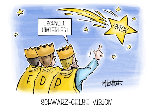 Cartoon: Schwarz-Gelbe Vision (medium) by Mirco Tomicek tagged fdp,lindner,dreikönigstreffen,heilige,drei,könige,treffen,neuwahlen,neuwahl,wahlen,wahl,bundestagswahlen,bundestagswahl,schwarz,gelb,union,cartoon,karikatur,pressekarikatur,mirco,tomicek,fdp,lindner,dreikönigstreffen,heilige,drei,könige,treffen,neuwahlen,neuwahl,wahlen,wahl,bundestagswahlen,bundestagswahl,schwarz,gelb,union,cartoon,karikatur,pressekarikatur,mirco,tomicek