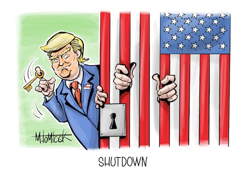 Cartoon: Shutdown (medium) by Mirco Tomicek tagged usa,amerika,us,parlament,kongress,haushalt,shutdown,donald,trump,weißes,haus,demokraten,republikaner,finanzen,karikatur,cartoon,pressekarikatur,mirco,tomicek,usa,amerika,us,parlament,kongress,haushalt,shutdown,donald,trump,weißes,haus,demokraten,republikaner,finanzen,karikatur,cartoon,pressekarikatur,mirco,tomicek