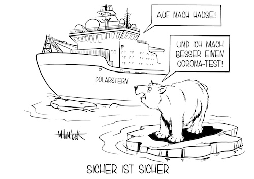 Cartoon: Sicher ist sicher (medium) by Mirco Tomicek tagged polarstern,polar,stern,expedition,forschungsschiff,schiff,forschung,hafen,bremen,bremerhaven,haven,eingelaufen,arktis,eisbär,eis,schnee,eisbrecher,eisbären,tiere,see,meer,corona,test,covid19,testen,infektion,virus,viren,karikatur,pressekarikatur,cartoon,mirco,tomicek,sicher,polarstern,polar,stern,expedition,forschungsschiff,schiff,forschung,hafen,bremen,bremerhaven,haven,eingelaufen,arktis,eisbär,eis,schnee,eisbrecher,eisbären,tiere,see,meer,corona,test,covid19,testen,infektion,virus,viren,karikatur,pressekarikatur,cartoon,mirco,tomicek