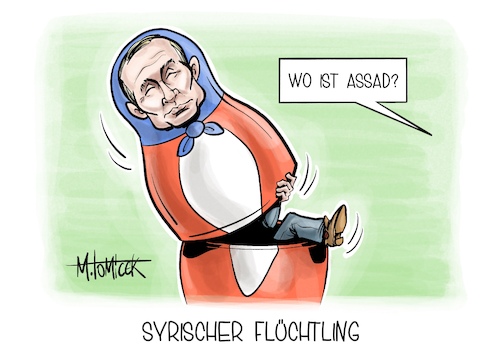 Cartoon: Syrischer Flüchtling (medium) by Mirco Tomicek tagged syrien,assad,sturz,syrisch,rebellen,flucht,moskau,russland,friedenstaube,karikatur,pressekarikatur,cartoon,mirco,tomicek,syrien,assad,sturz,syrisch,rebellen,flucht,moskau,russland,friedenstaube,karikatur,pressekarikatur,cartoon,mirco,tomicek