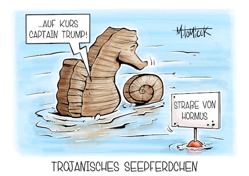 Cartoon: Trojanisches Seepferdchen (medium) by Mirco Tomicek tagged donald,trump,usa,amerika,iran,straße,von,hormus,blockade,schiffe,handelsschiffe,öl,blockieren,projekt,freiheit,wirtschaft,meerenge,karikatur,pressekarikatur,cartoon,mirco,tomicek,donald,trump,usa,amerika,iran,straße,von,hormus,blockade,schiffe,handelsschiffe,öl,blockieren,projekt,freiheit,wirtschaft,meerenge,karikatur,pressekarikatur,cartoon,mirco,tomicek
