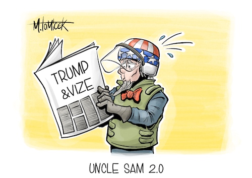 Cartoon: Uncle Sam 2.0 (medium) by Mirco Tomicek tagged donald,trump,attentat,schuss,parteitag,demokraten,vize,vance,usa,amerika,us,präsidentschaftswahl,präsidentschaft,kandidat,kandidatur,präsident,wahl,wahlen,uncle,sam,karikatur,pressekarikatur,cartoon,mirco,tomicek,donald,trump,attentat,schuss,parteitag,demokraten,vize,vance,usa,amerika,us,präsidentschaftswahl,präsidentschaft,kandidat,kandidatur,präsident,wahl,wahlen,uncle,sam,karikatur,pressekarikatur,cartoon,mirco,tomicek