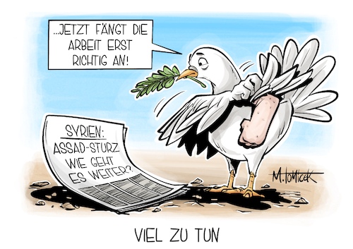 Cartoon: Viel zu tun (medium) by Mirco Tomicek tagged syrien,assad,sturz,syrisch,rebellen,flucht,moskau,russland,friedenstaube,karikatur,pressekarikatur,cartoon,mirco,tomicek,syrien,assad,sturz,syrisch,rebellen,flucht,moskau,russland,friedenstaube,karikatur,pressekarikatur,cartoon,mirco,tomicek