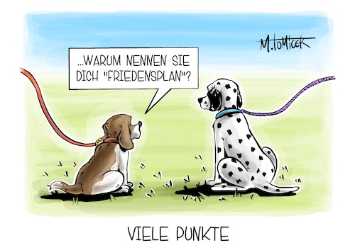 Cartoon: Viele Punkte (medium) by Mirco Tomicek tagged ukraine,krieg,russland,donald,trump,us,usa,amerika,frieden,friedensplan,plan,waffenruhe,hunde,cartoon,karikatur,pressekarikatur,mirco,tomicek,ukraine,krieg,russland,donald,trump,us,usa,amerika,frieden,friedensplan,plan,waffenruhe,hunde,cartoon,karikatur,pressekarikatur,mirco,tomicek