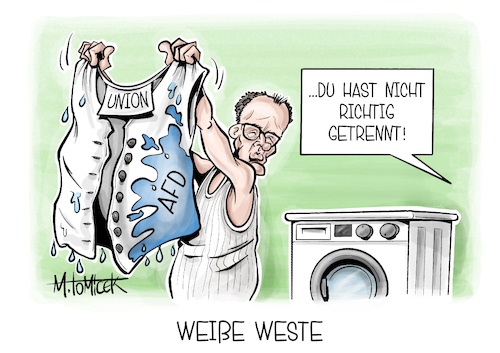 Cartoon: Weiße Weste (medium) by Mirco Tomicek tagged friedrich,merz,union,cdu,afd,alternative,für,deutschland,stimmen,abstimmung,migration,asyl,migrationspolitik,asylpolitik,politik,verbot,weiße,weste,karikatur,pressekarikatur,cartoon,mirco,tomicek,friedrich,merz,union,cdu,afd,alternative,für,deutschland,stimmen,abstimmung,migration,asyl,migrationspolitik,asylpolitik,politik,verbot,weiße,weste,karikatur,pressekarikatur,cartoon,mirco,tomicek