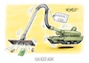 Cartoon: Saugstark (small) by Mirco Tomicek tagged kabinett,bundeshaushalt,haushalt,2026,haushaltsentwurf,klingbeil,merz,regierung,bundesregierung,finanzen,finanzierung,bundeswehr,militär,waffen,verteidigung,aufrüstung,rüstung,schulden,neuverschuldung,schuldenbremse,panzer,staubsauger,karikatur,pressekarikatur,cartoon,mirco,tomicek