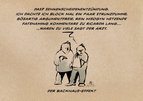 Cartoon: Der Backhaus-Effekt (medium) by Guido Kuehn tagged backhaus,ricarda,lang,fatshaming,misogynie,social,media,hetze,backhaus,ricarda,lang,fatshaming,misogynie,social,media,hetze
