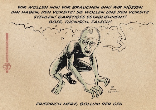 Cartoon: Gollum Merz (medium) by Guido Kuehn tagged merz,parteivorsitz,cdu,merz,parteivorsitz,cdu