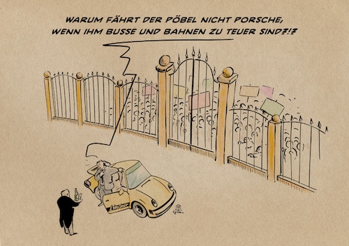 Cartoon: Marie-Christianette (medium) by Guido Kuehn tagged lindner,porsche,öpnv,bahn,9eurotiket,lindner,porsche,öpnv,bahn,9eurotiket