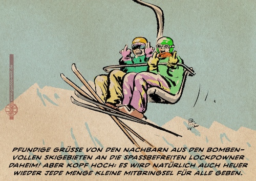 Cartoon: Massenandrang im Wintersport (medium) by Guido Kuehn tagged covid,corona,wintersport,covid,corona,wintersport