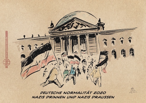 Cartoon: Nazis drinnen_Nazis draussen (medium) by Guido Kuehn tagged reichstag,afd,nazis,treppe,reichstag,afd,nazis,treppe