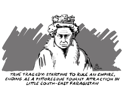 Cartoon: True Tragedy (medium) by Guido Kuehn tagged queen,elizabeth,uk,united,kingdom,farage,eu,europe,empire,british,queen,elizabeth,uk,united,kingdom,farage,eu,europe,empire,british
