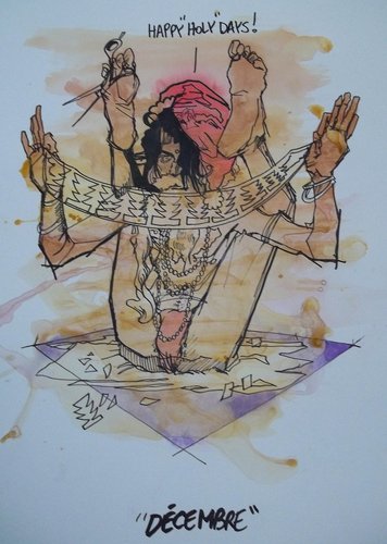 Cartoon: Happy Holidays (medium) by joellestoret tagged holy,man,india,yoghi,crazy,paper,scissors,santa,clause,christmas