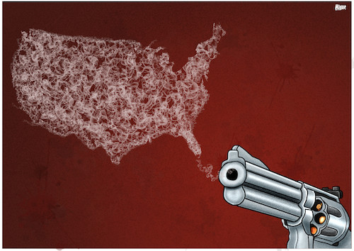 Cartoon: Gun Control U.S (medium) by miguelmorales tagged gun,weapon,control,firearms,us,united,states,policy,law,politics,death,mass,shooting,gun,weapon,control,firearms,us,united,states,policy,law,politics,death,mass,shooting