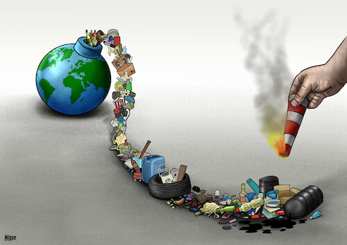 Cartoon: Time Bomb (medium) by miguelmorales tagged earth,pollution,plastic,waste,chemicals,trash,earth,pollution,plastic,waste,chemicals,trash