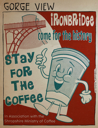 Cartoon: Ironbridge Coffee (medium) by campbell tagged retro,vintage,halftone,ironbridge,coffee