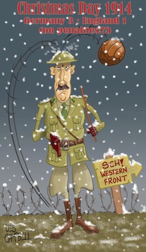 Cartoon: Merry Christmas!! (medium) by campbell tagged christmas,football,war,snow,trenches,history