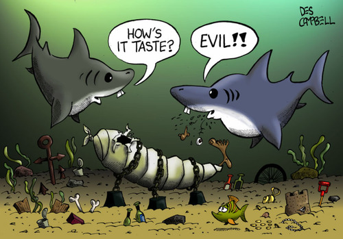 Cartoon: Osama Bin fishfood (medium) by campbell tagged osama,bin,laden,terrorist,sharks,burial
