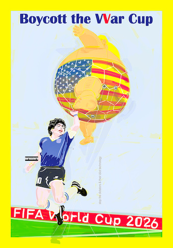 Cartoon: Boycott the Vvar Cup (medium) by nerosunero tagged football,var,war,technology,maradona