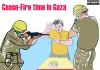 Cartoon: Cease-Fire Time in Gaza (small) by nerosunero tagged israel,gaza,ceasefire,soldier,war,peace