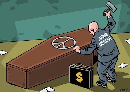 Cartoon: Arms dealers vs peace (medium) by Enrico Bertuccioli tagged war,peace,arms,armsbusiness,armsindustry,worldwar,military,weapons,deadlyweapons,money,business,economy,speculation,conflicts,victims,civilians,humanbeings,political,politicalcartoon,editorialcartoon,war,peace,arms,armsbusiness,armsindustry,worldwar,military,weapons,deadlyweapons,money,business,economy,speculation,conflicts,victims,civilians,humanbeings,political,politicalcartoon,editorialcartoon