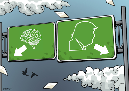 Cartoon: Directions signal (medium) by Enrico Bertuccioli tagged trump,donaldtrump,trumpspoliticalstrategy,exitstrategy,iranusawar,politicalstrategy,egocentrism,egomaniac,chaos,politicalchaos,political,politicalcartoons,politicalcartoon,editorialcartoons,editorialcartoon,trump,donaldtrump,trumpspoliticalstrategy,exitstrategy,iranusawar,politicalstrategy,egocentrism,egomaniac,chaos,politicalchaos,political,politicalcartoons,politicalcartoon,editorialcartoons,editorialcartoon