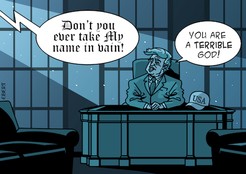 Cartoon: In the name of God (medium) by Enrico Bertuccioli tagged trump,donaldtrump,god,religion,religiousextremism,theocracy,war,religiouswar,blasphemy,political,politicalcartoon,politicalcartoons,editorialcartoon,editorialcartoons,trump,donaldtrump,god,religion,religiousextremism,theocracy,war,religiouswar,blasphemy,political,politicalcartoon,politicalcartoons,editorialcartoon,editorialcartoons