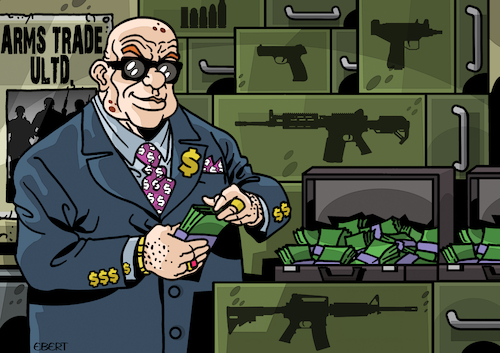 Cartoon: The arms dealer (medium) by Enrico Bertuccioli tagged arms,weapons,business,trade,finance,money,political,commerce,war,global,world,technology,arms,weapons,business,trade,finance,money,political,commerce,war,global,world,technology
