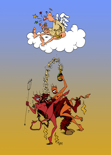 Cartoon: Himmel oder Hölle? (medium) by Tim Posern tagged engel,teufel,himmel,hölle,angel,devil,heaven,hell,feier,sekt,champagner