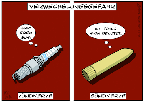 Cartoon: Verwechslungsgefahr I (medium) by Olaf Biester tagged zündkerze,dildo,verwechslung
