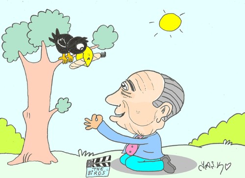 Cartoon: Alfred Hitchcock (medium) by yasar kemal turan tagged alfred,hitchcock,crow,pro,puro,fox,movies