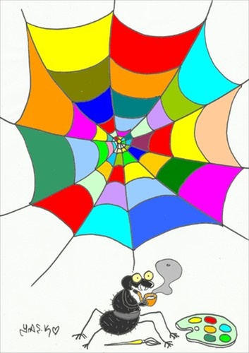 Cartoon: artist-colors (medium) by yasar kemal turan tagged artist,spider,network,colors