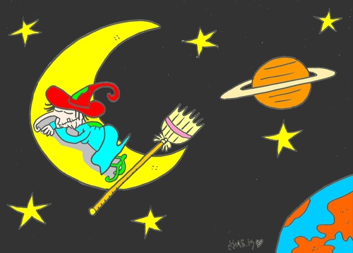 Cartoon: break (medium) by yasar kemal turan tagged break,witch,moon