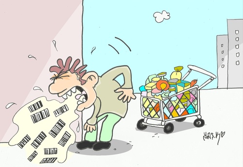 Cartoon: consumption (medium) by yasar kemal turan tagged consumption,barcode,economy