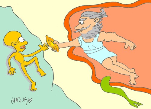 Cartoon: deity (medium) by yasar kemal turan tagged deity,adam,hunger,africa,bread,help
