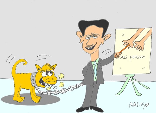 Cartoon: dog and assad (medium) by yasar kemal turan tagged assad,dog,cartoon,attack,ferzat,ali