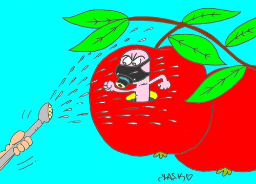 Cartoon: gas mask (medium) by yasar kemal turan tagged gas,worm,founded,apple,farming,organic,drug,mask