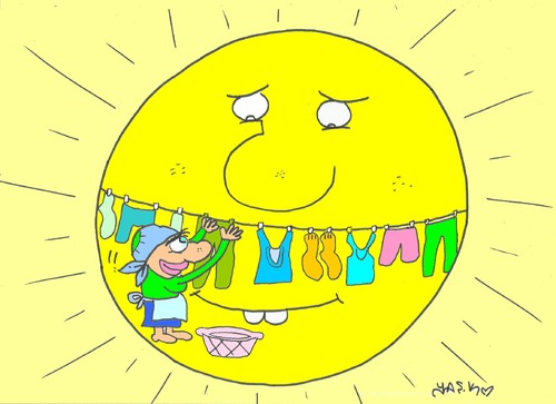 Cartoon: dry (medium) by yasar kemal turan tagged dry,washing,sun,housewife