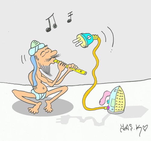 Cartoon: fakir (medium) by yasar kemal turan tagged flute,cable,iron,indian,fakir